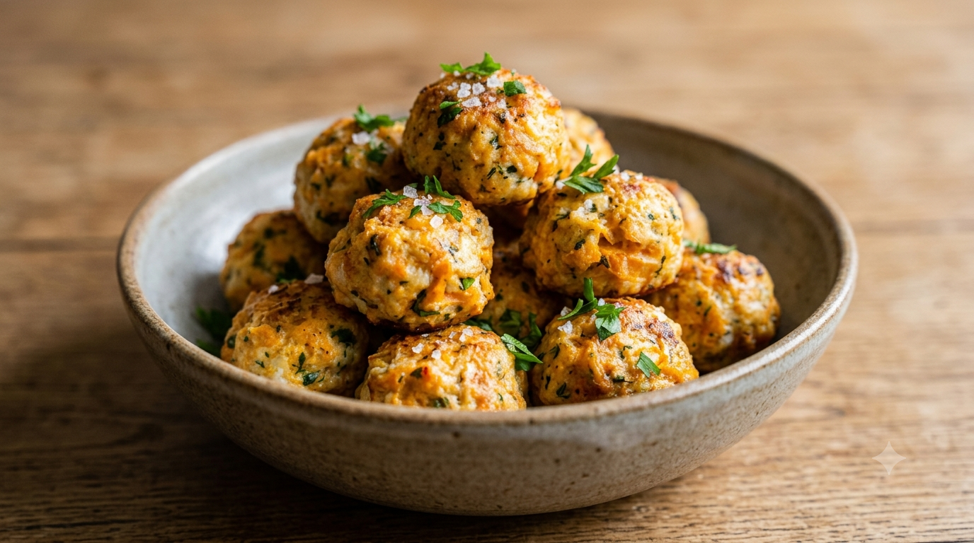 Almôndegas de peixe e batata-doce com maionese de salsa